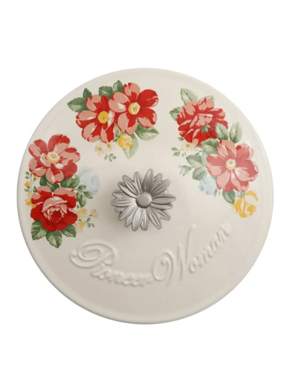 The Pioneer Woman White 3 Qt Vintage Floral Enameled Cast Iron Lid Dutch Oven